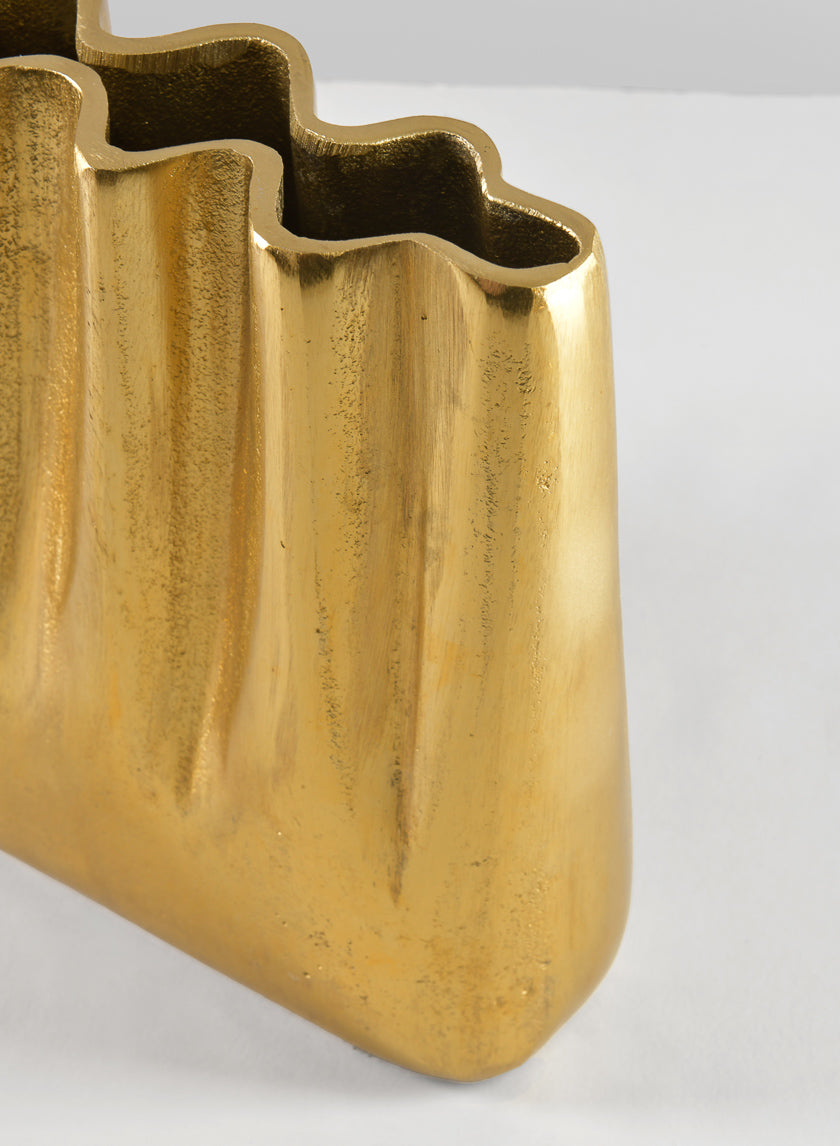 8.25in Tall Aluminum Marseilles Gold Wave Vase Decor Jamali-garden
