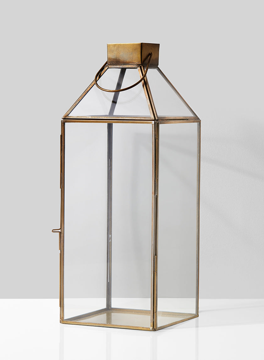 16in Tall Bombay Square Gold Lantern, Large Decor Jamali-garden