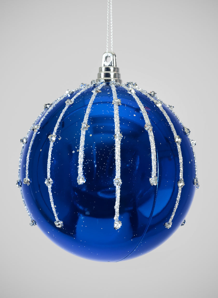 4in Silver Dust Lined Cobalt Blue Plastic Ornament Ball