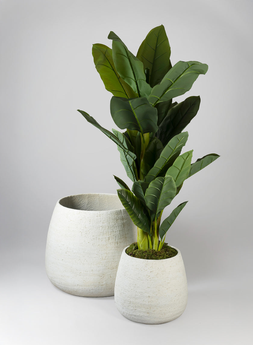 Essaouira Fiber Cement Bell Pot, Rustic White Decor Jamali-garden