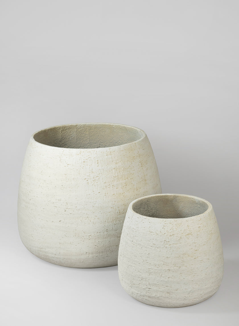 Essaouira Fiber Cement Bell Pot, Rustic White Decor Jamali-garden