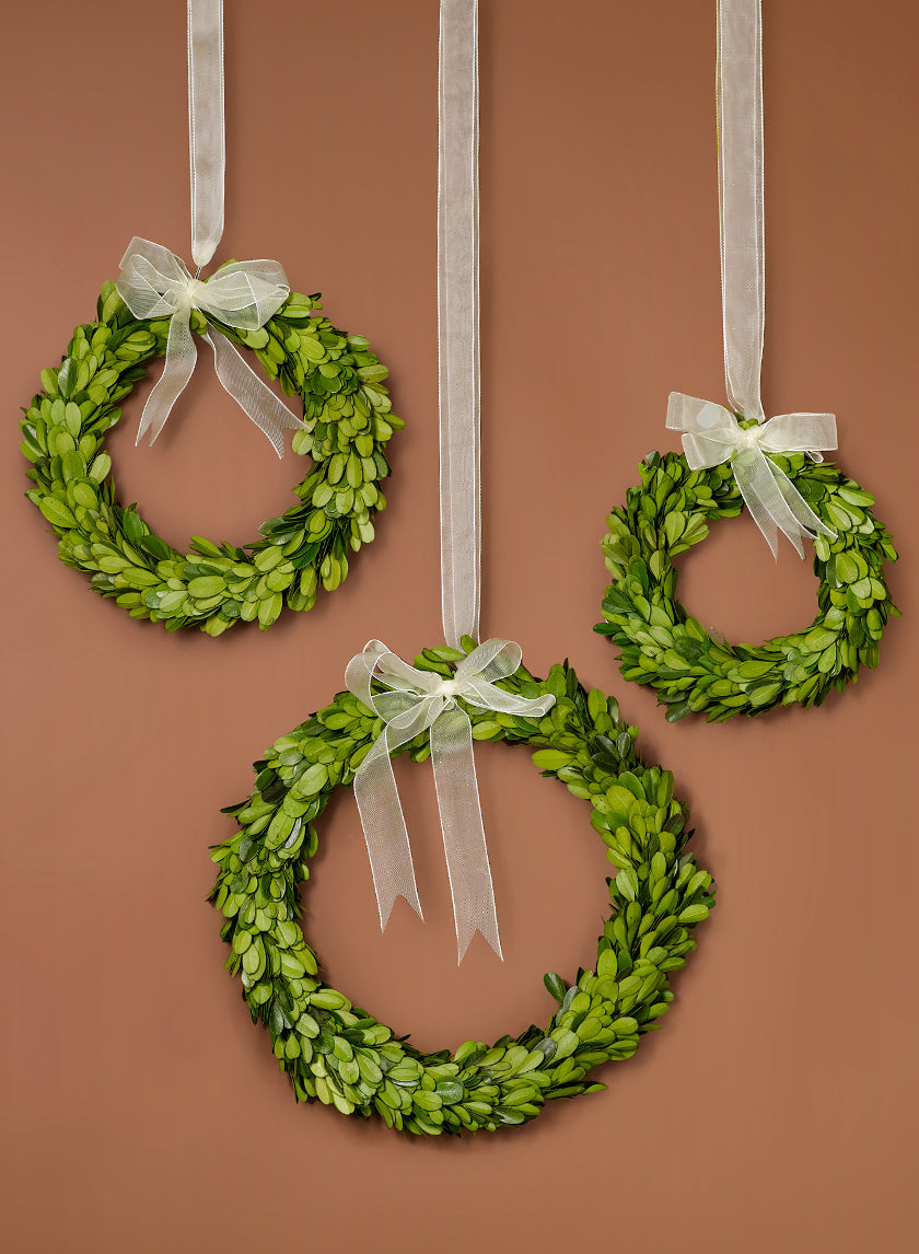 6in, 7 1/2in, and 10in Wide Ribbon Boxwood Wreath Set Decor Jamali-garden