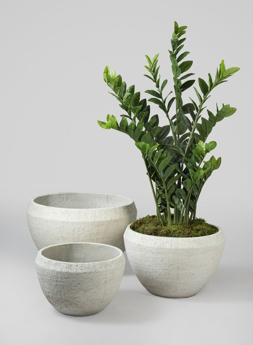 Large Meknes Fiber Cement Low Bowls, Rustic White Decor Jamali-garden