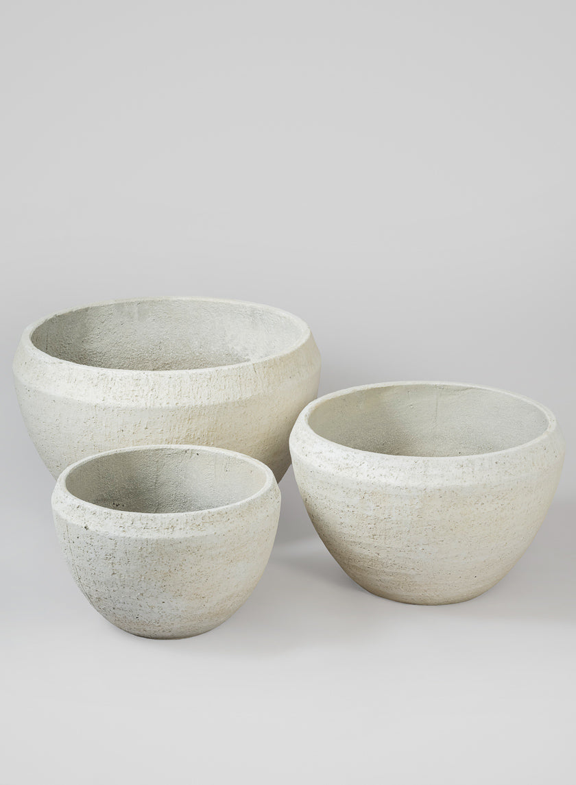 Meknes Fiber Cement Low Bowls, Rustic White Decor Jamali-garden