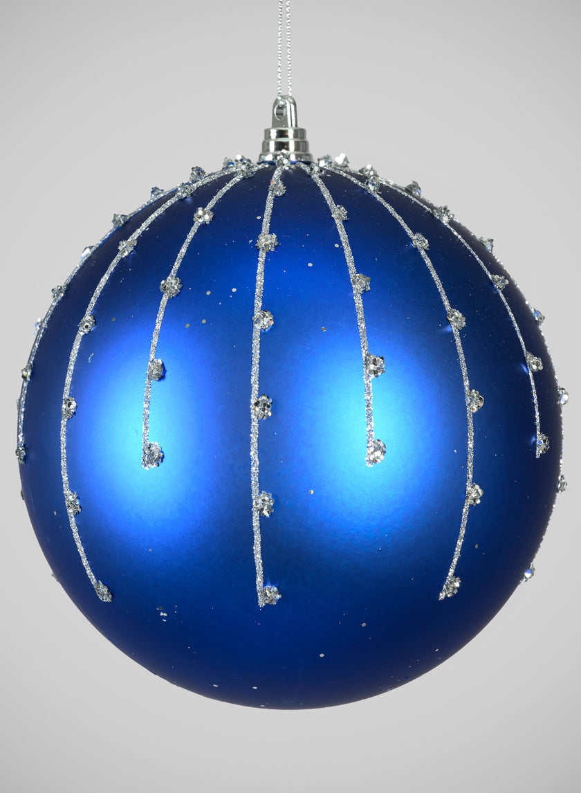 6in Silver Dust Lined Matte Blue Plastic Ornament Ball