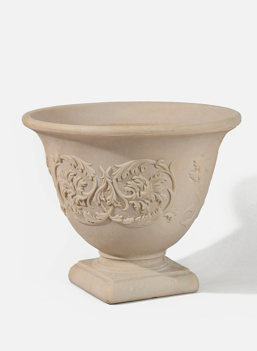 13.5in Tall Antique White Stone Capri Urn Decor Jamali-garden