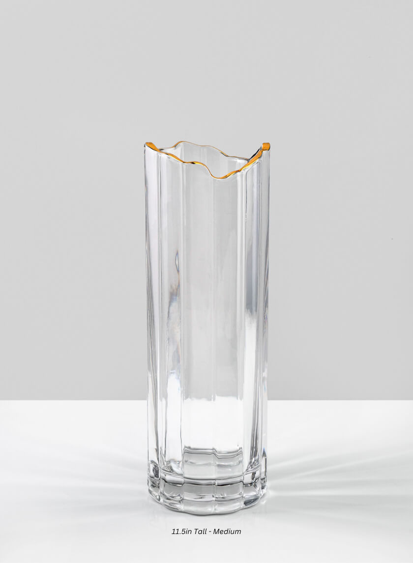 Waves Gold Rim Faceted Vase Decor Jamali-garden Clear/Gold 11.5in Tall - Medium EACH