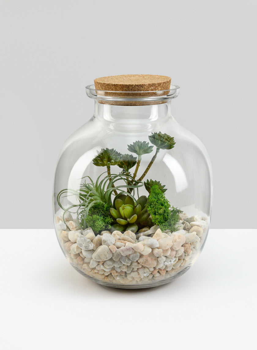 9.5in Tall Iguasu Jar Glass Terrarium with Cork Decor Jamali-garden