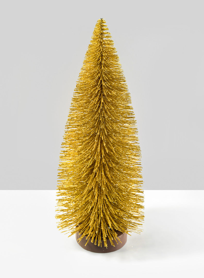 9.5in Tall Gold Frost Tabletop Bottle Brush Christmas Tree Decor Jamali-garden