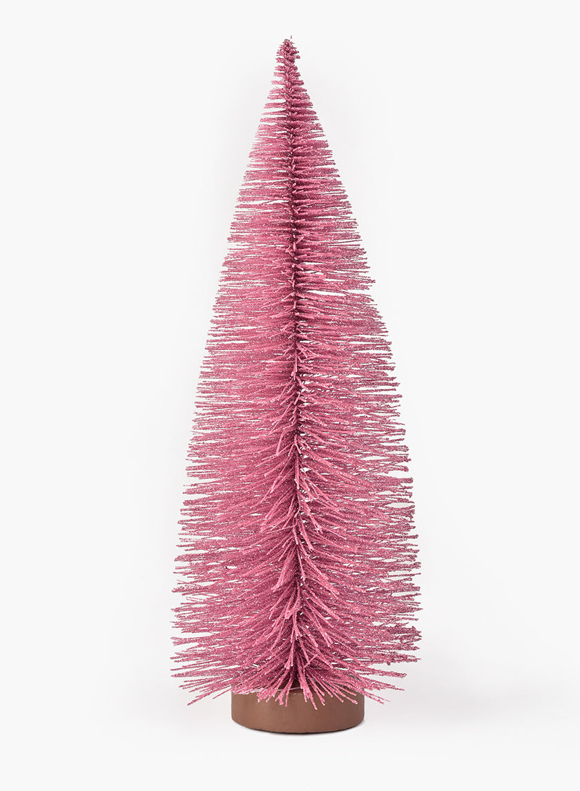 10in Tall Pink Frost Glittered Tabletop Christmas Tree Decor Jamali-garden