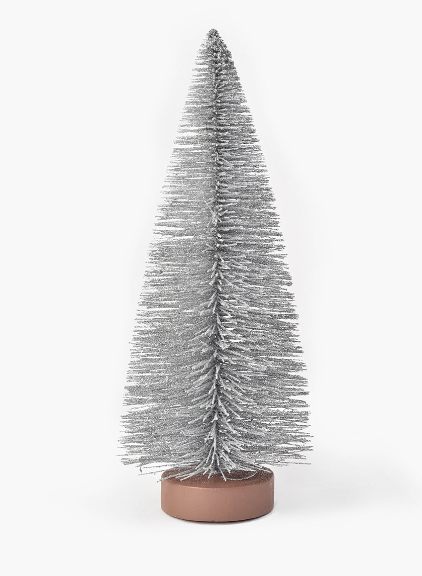 10in Tall Silver Frost Glittered Tabletop Christmas Tree Decor Jamali-garden