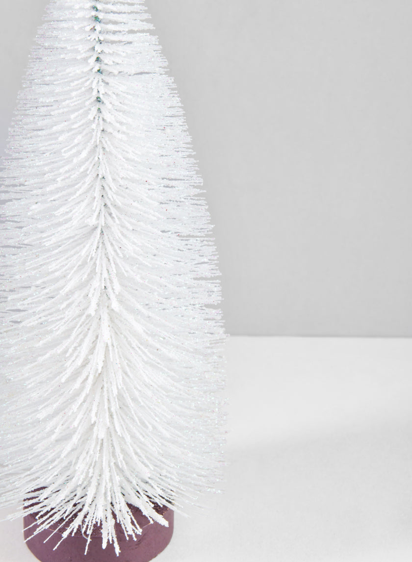 10in Tall White Glittered Tabletop Christmas Tree Decor Jamali-garden