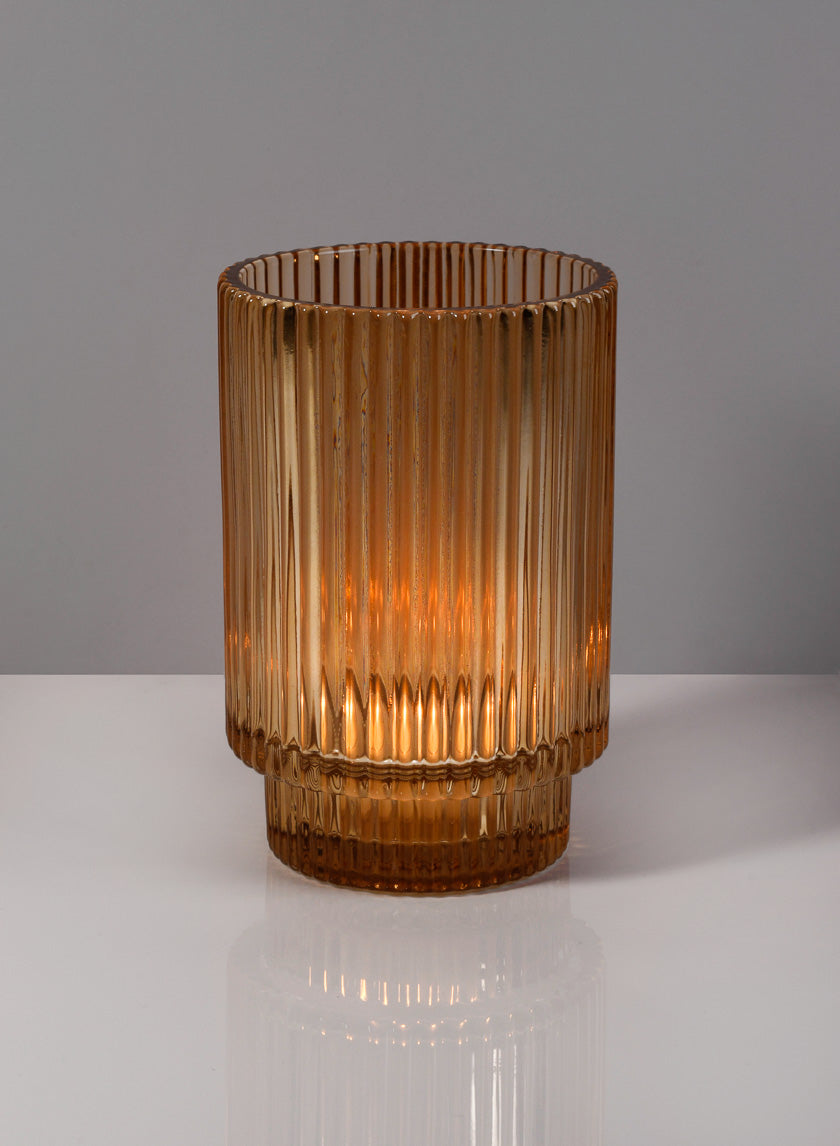 5in Tall Amber Pleated Glass Votive Holder Decor Jamali-garden