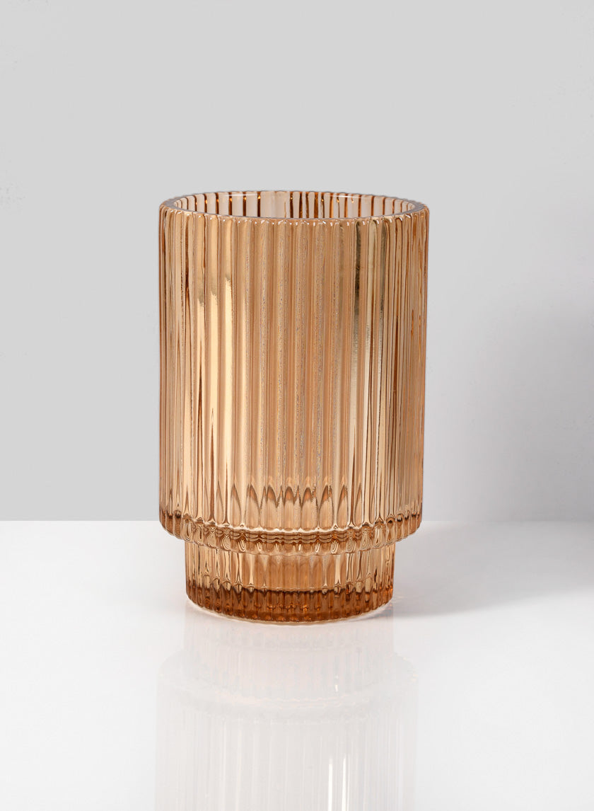 5in Tall Amber Pleated Glass Votive Holder Decor Jamali-garden