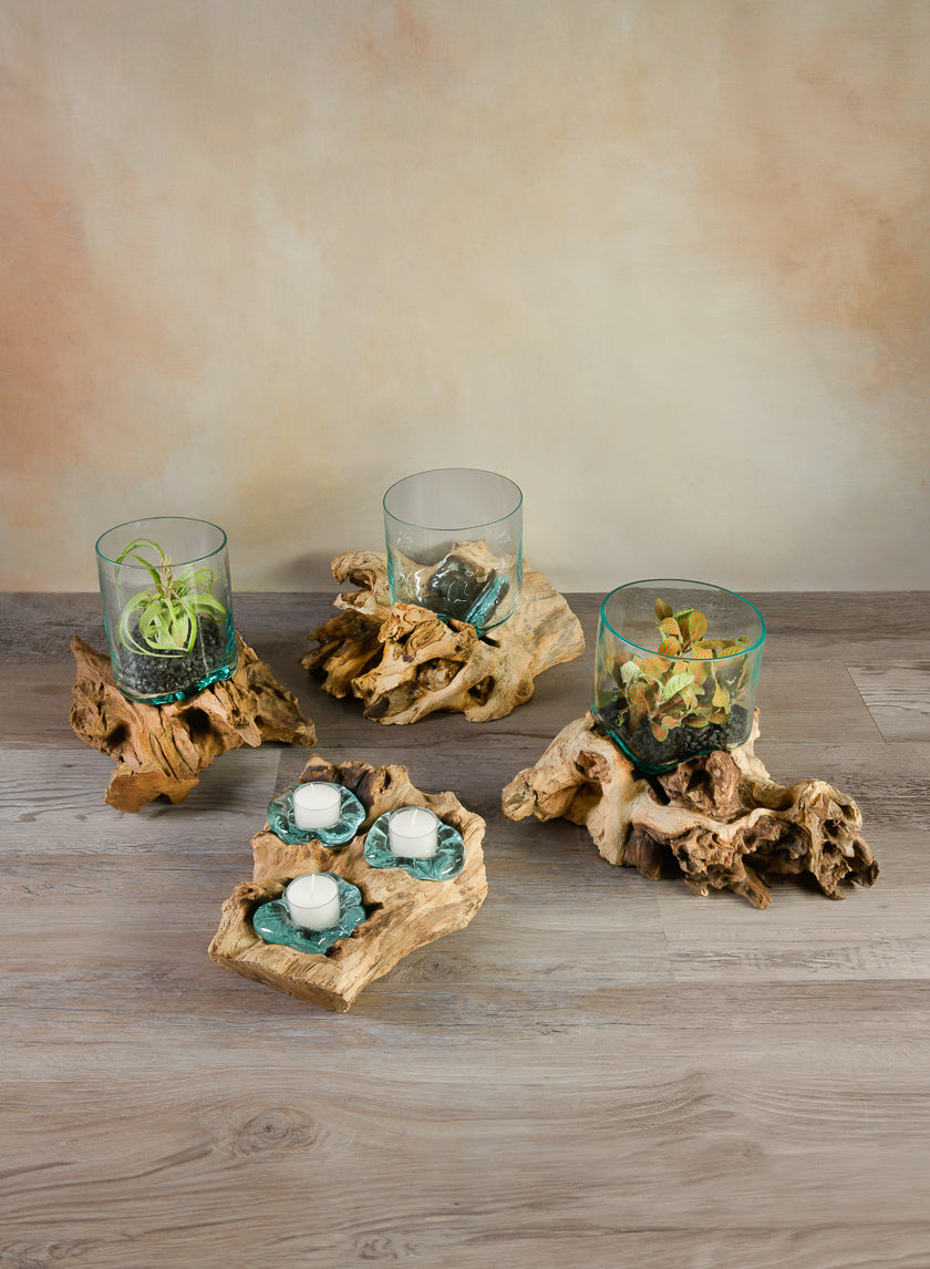 Jakarta Teak Stump With Tea Light Holders Decor Jamali-garden