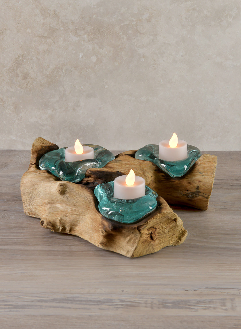 Jakarta Teak Stump With Tea Light Holders Decor Jamali-garden