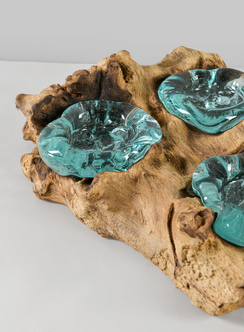 Jakarta Teak Stump With Tea Light Holders Decor Jamali-garden