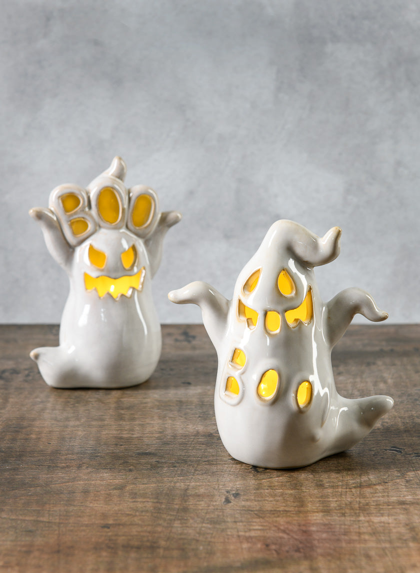 5.25in Tall Spooky Porcelain Mini Ghost With LED Light Decor Jamali-garden