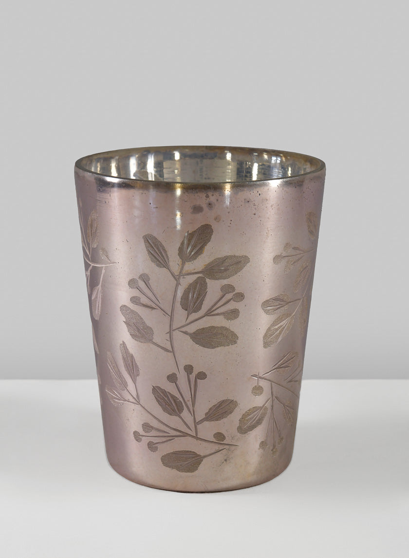 5in Tall Elizha Etched Leaf Burned Silver Holder Decor Jamali-garden