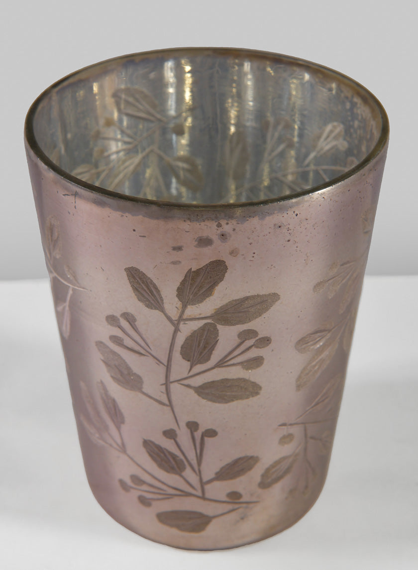 5in Tall Elizha Etched Leaf Burned Silver Holder Decor Jamali-garden