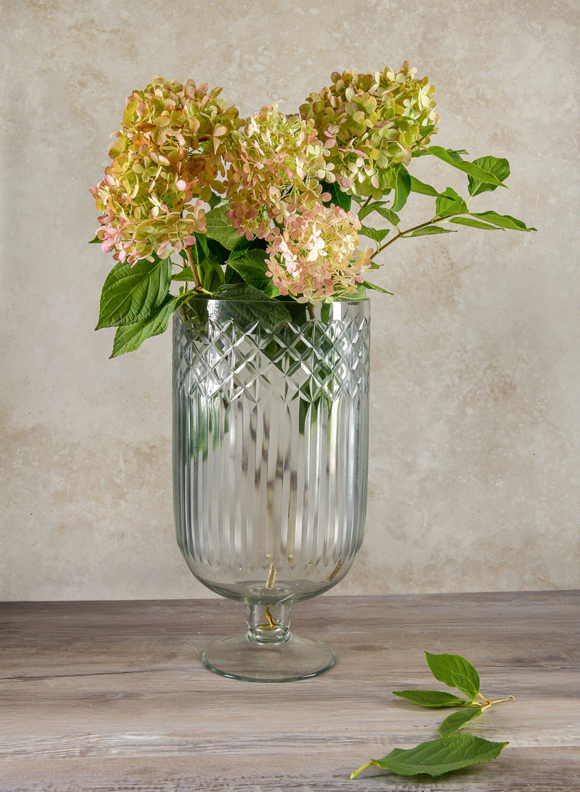 15in Tall Harem Cut Work Hurricane Glass Vase Decor Jamali-garden