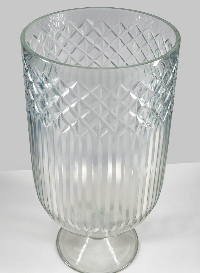 15in Tall Harem Cut Work Hurricane Glass Vase Decor Jamali-garden