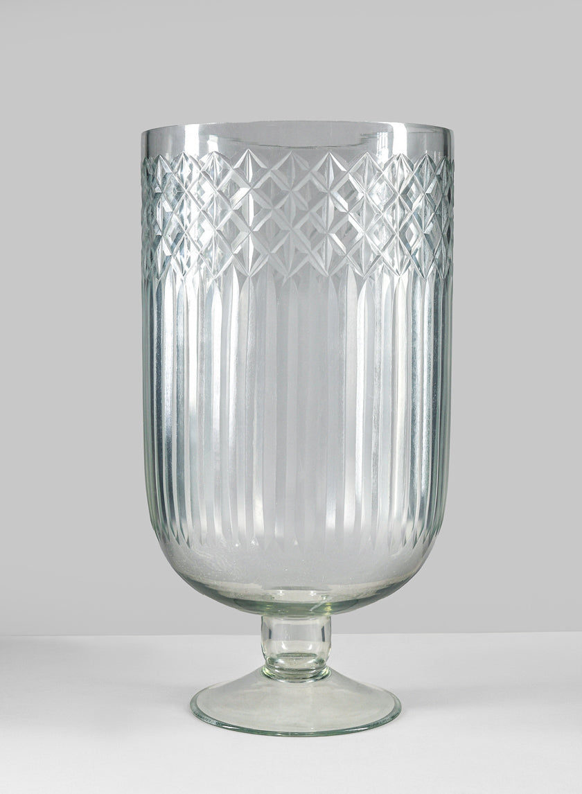 15in Tall Harem Cut Work Hurricane Glass Vase Decor Jamali-garden
