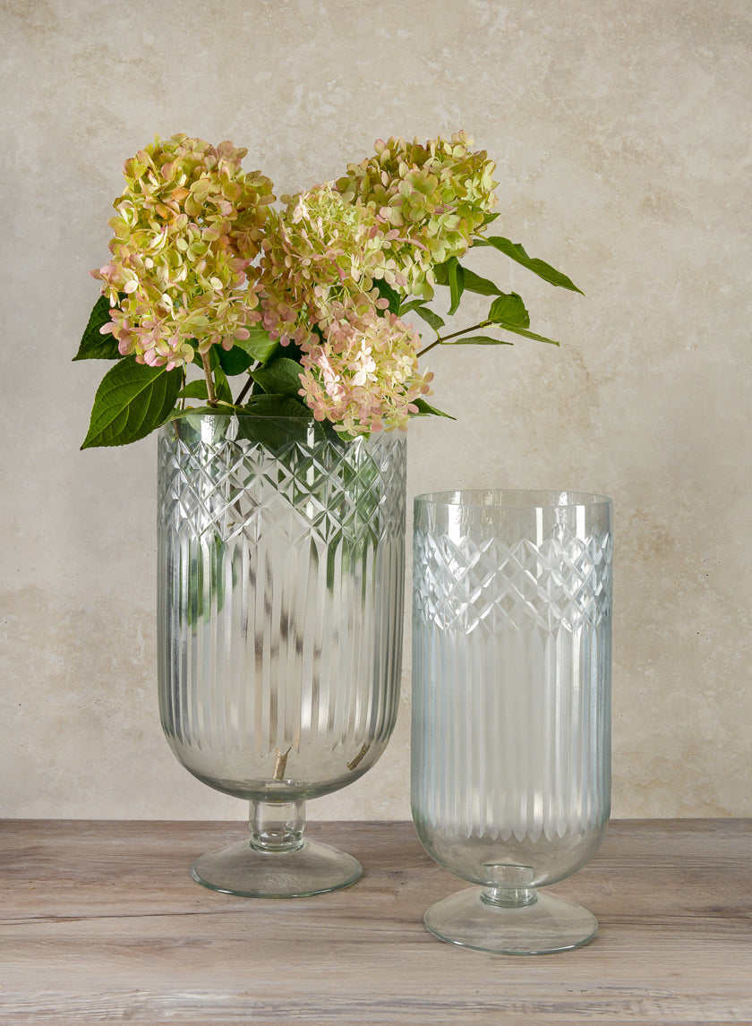 13in Tall Harem Cut Work Hurricane Glass Vase Decor Jamali-garden
