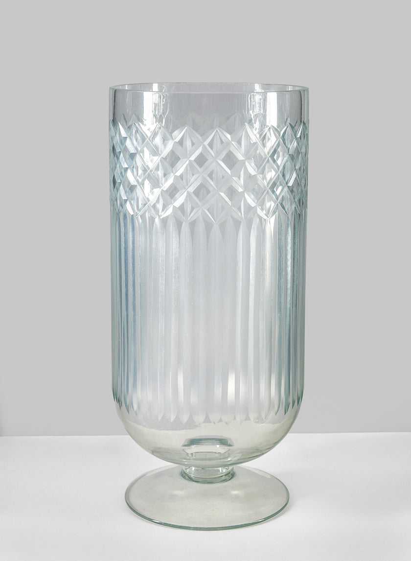 13in Tall Harem Cut Work Hurricane Glass Vase Decor Jamali-garden