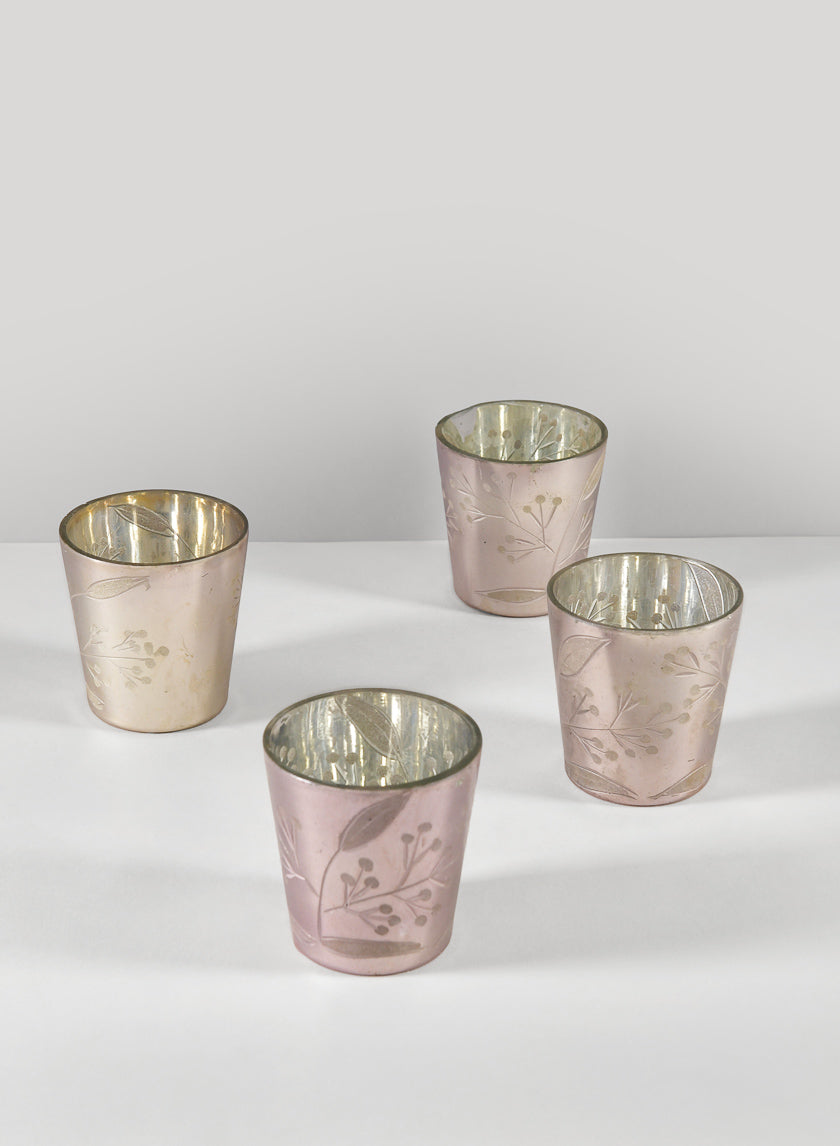 2.5in Tall Elizha Etched Leaf Burned Silver Votive Candleholder Decor Jamali-garden
