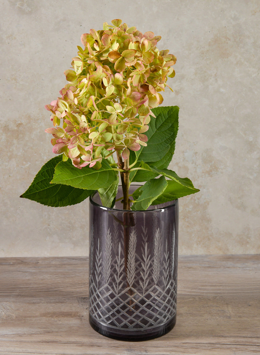 6in Tall Almira Palm Smoke Gray Cut Work Cylinder Glass Vase Decor Jamali-garden