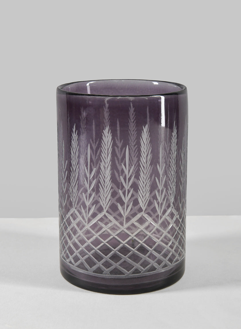 6in Tall Almira Palm Smoke Gray Cut Work Cylinder Glass Vase Decor Jamali-garden