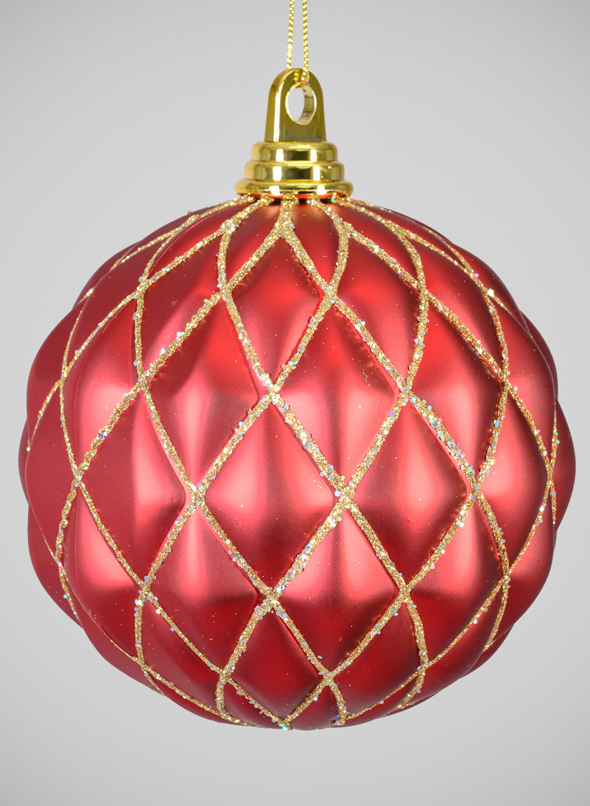 6in Red Gold Harlequin Plastic Ornament Ball