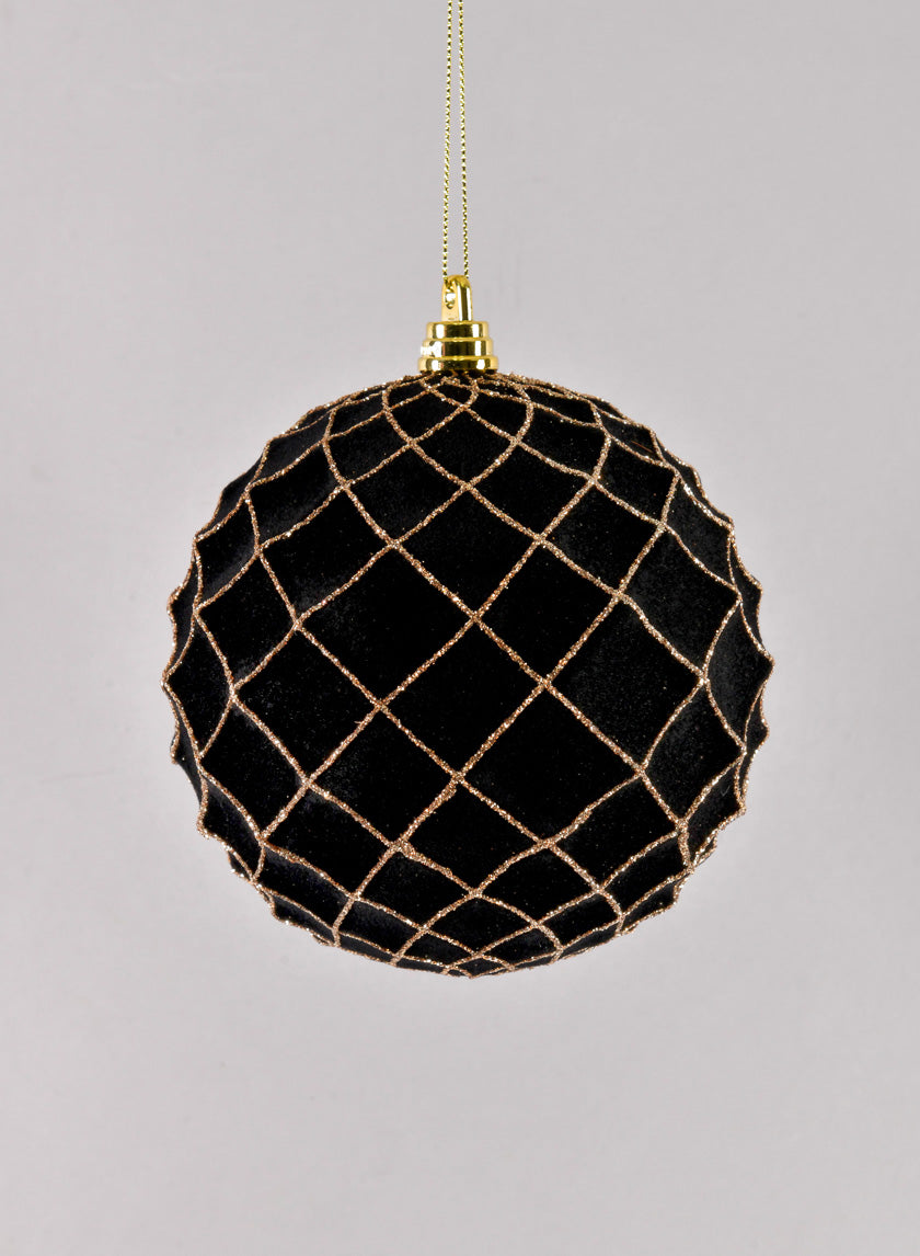 5in Round Flocked Black Ornament With Gold Decor Jamali-garden