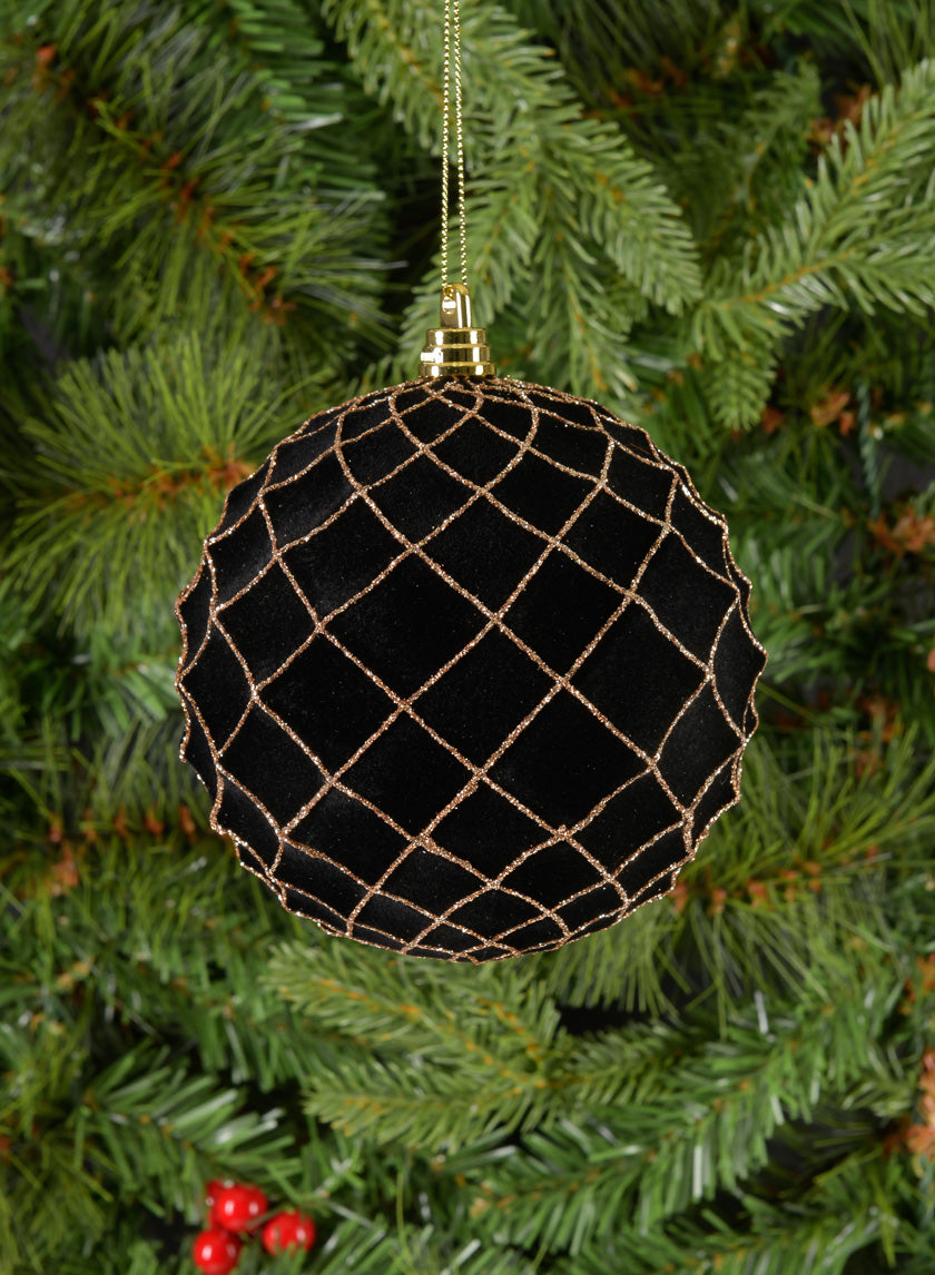 5in Round Flocked Black Ornament With Gold Decor Jamali-garden