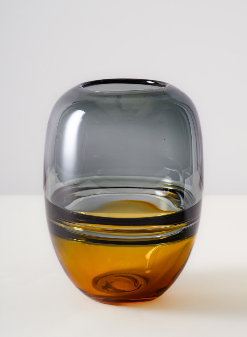 8in Tall Ecosse Dual Tone Amber and Smoke Statement Piece Glass Vase Decor Jamali-garden