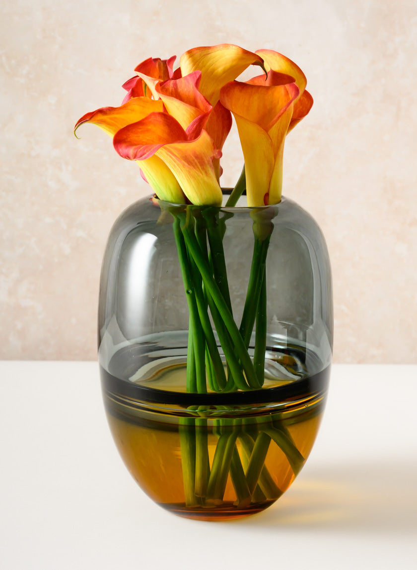 8in Tall Ecosse Dual Tone Amber and Smoke Statement Piece Glass Vase Decor Jamali-garden