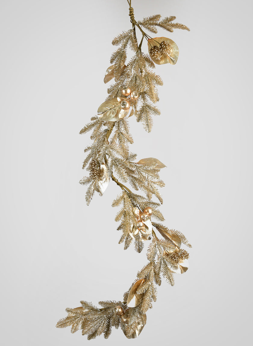 65in Long Metallic Magnolia Leaves and Berry Garland Decor Jamali-garden