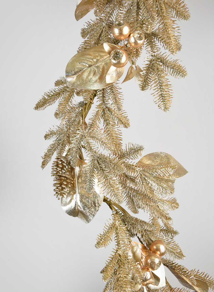 65in Long Metallic Magnolia Leaves and Berry Garland Decor Jamali-garden