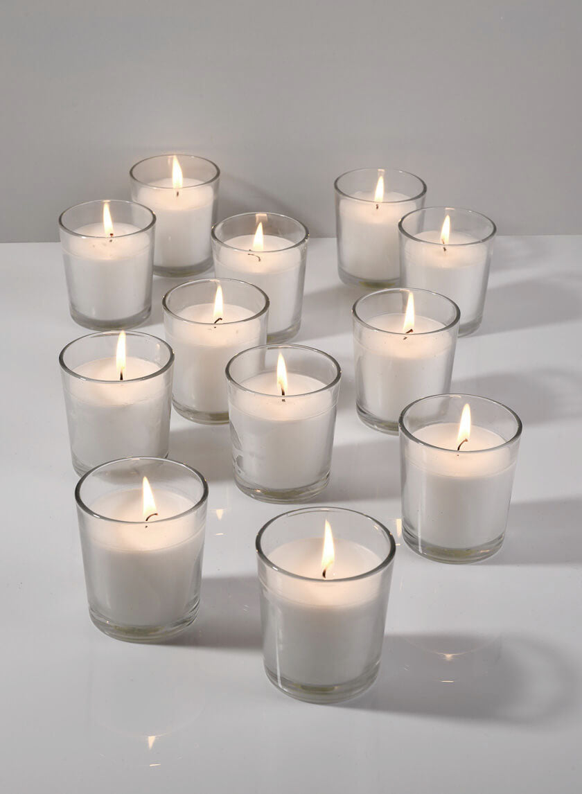 3in Tall White Votives In Clear Glass, 24-Hour Decor Jamali-garden