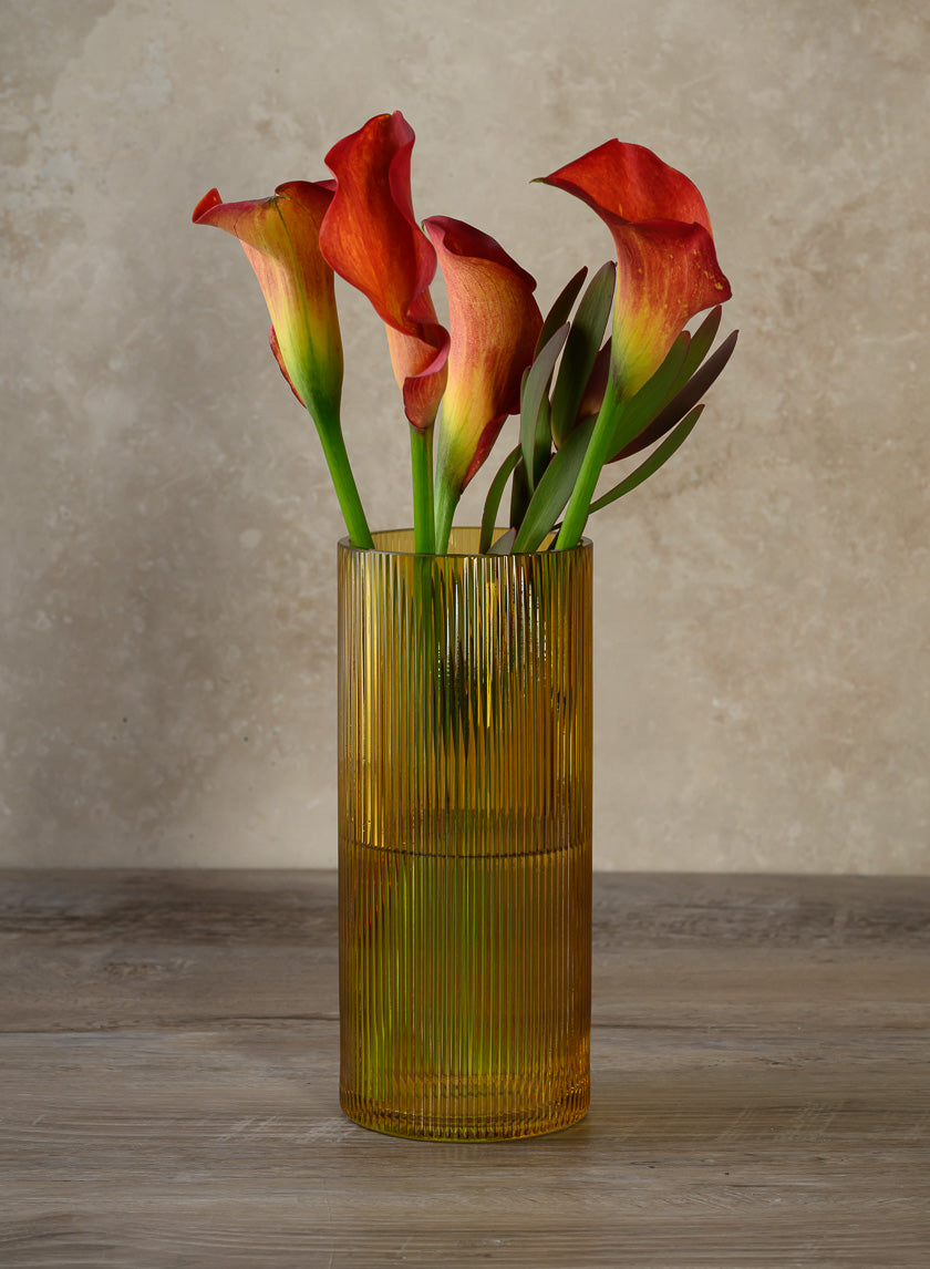 Amber Pleated Glass Cylinder and Oval Vase Decor Jamali-garden