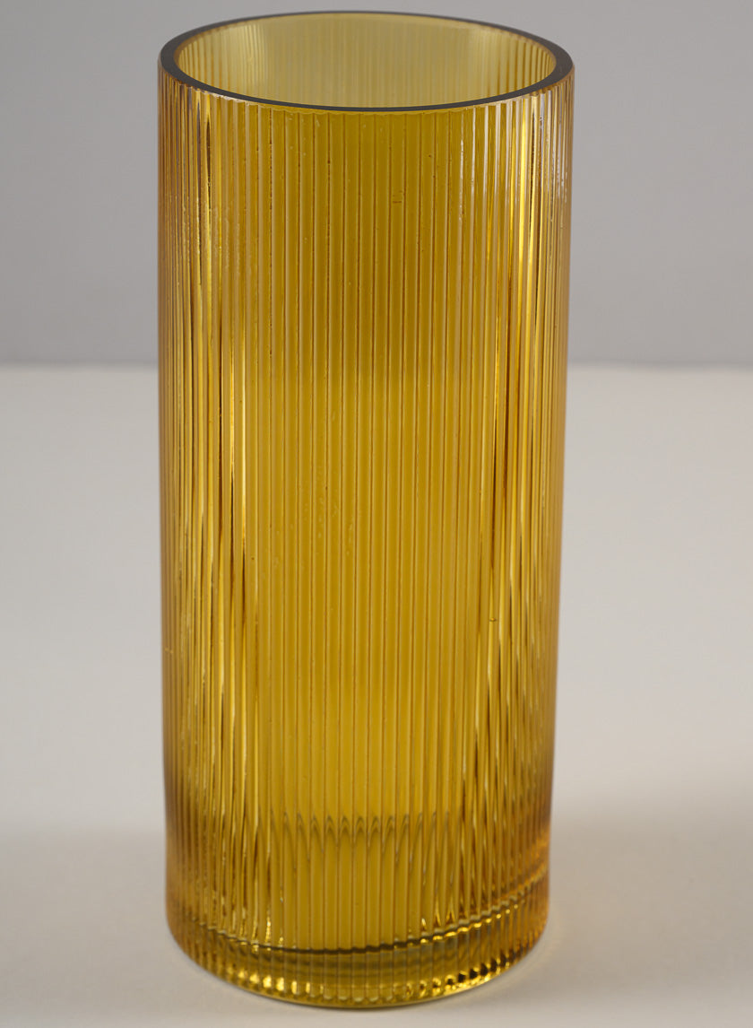 Amber Pleated Glass Cylinder and Oval Vase Decor Jamali-garden