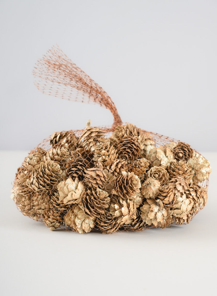 250G Champagne Mini Pinecones in Net Bag Decor Jamali-garden