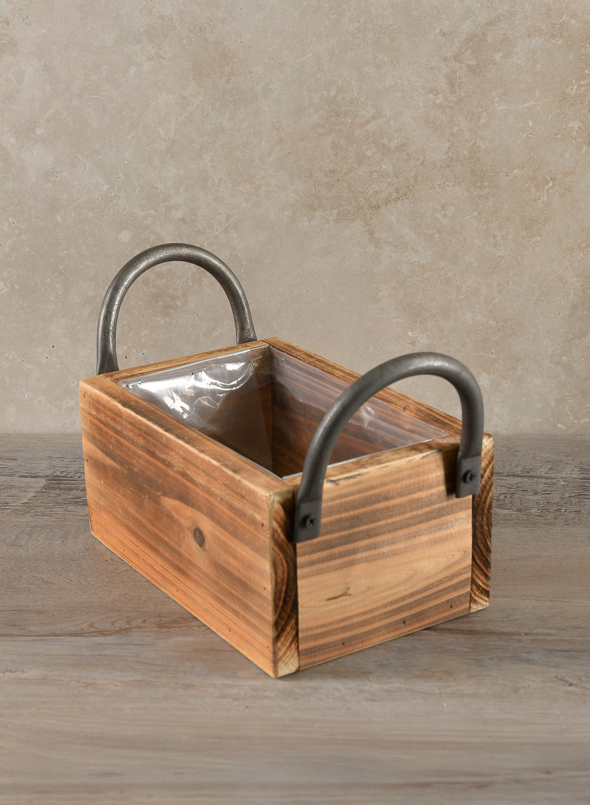 10.5in Long Burnt Wood Display Flower Box with Decorative Handles Decor Jamali-garden