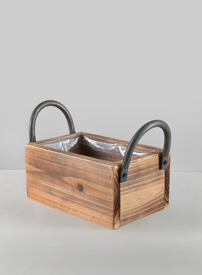 10.5in Long Burnt Wood Display Flower Box with Decorative Handles Decor Jamali-garden