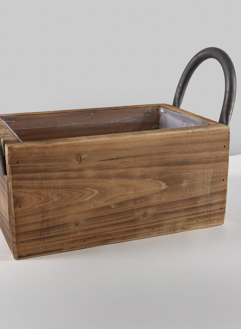 10.5in Long Burnt Wood Display Flower Box with Decorative Handles Decor Jamali-garden