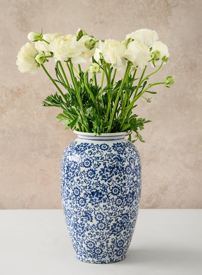 11in Tall Qing Dynasty Blue Floral Ceramic Vase Decor Jamali-garden