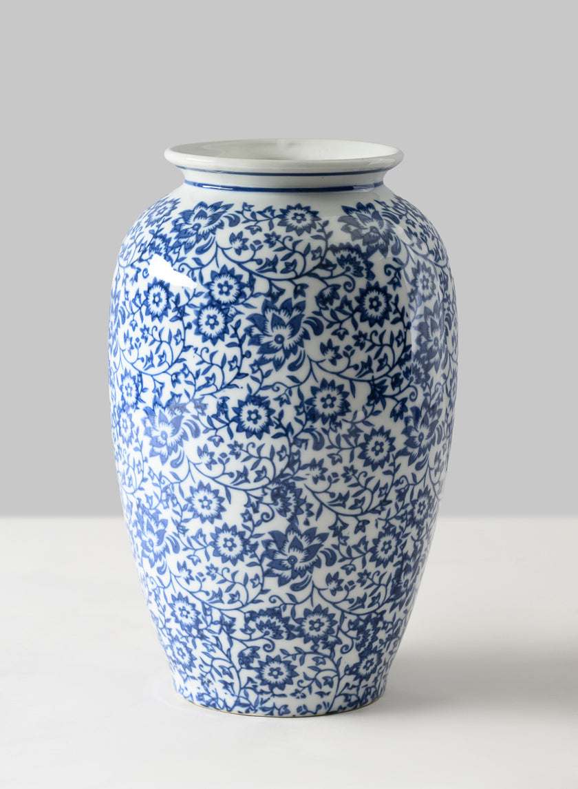 11in Tall Qing Dynasty Blue Floral Ceramic Vase Decor Jamali-garden