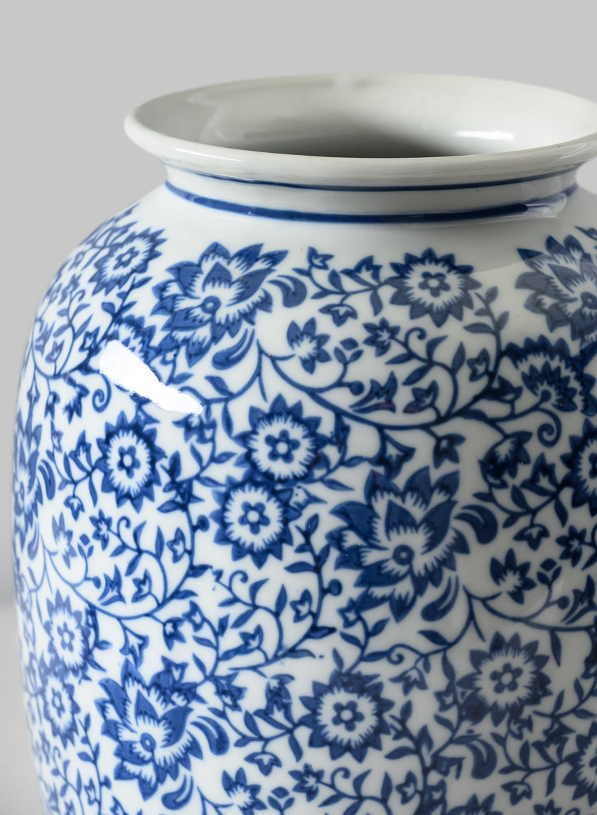 11in Tall Qing Dynasty Blue Floral Ceramic Vase Decor Jamali-garden