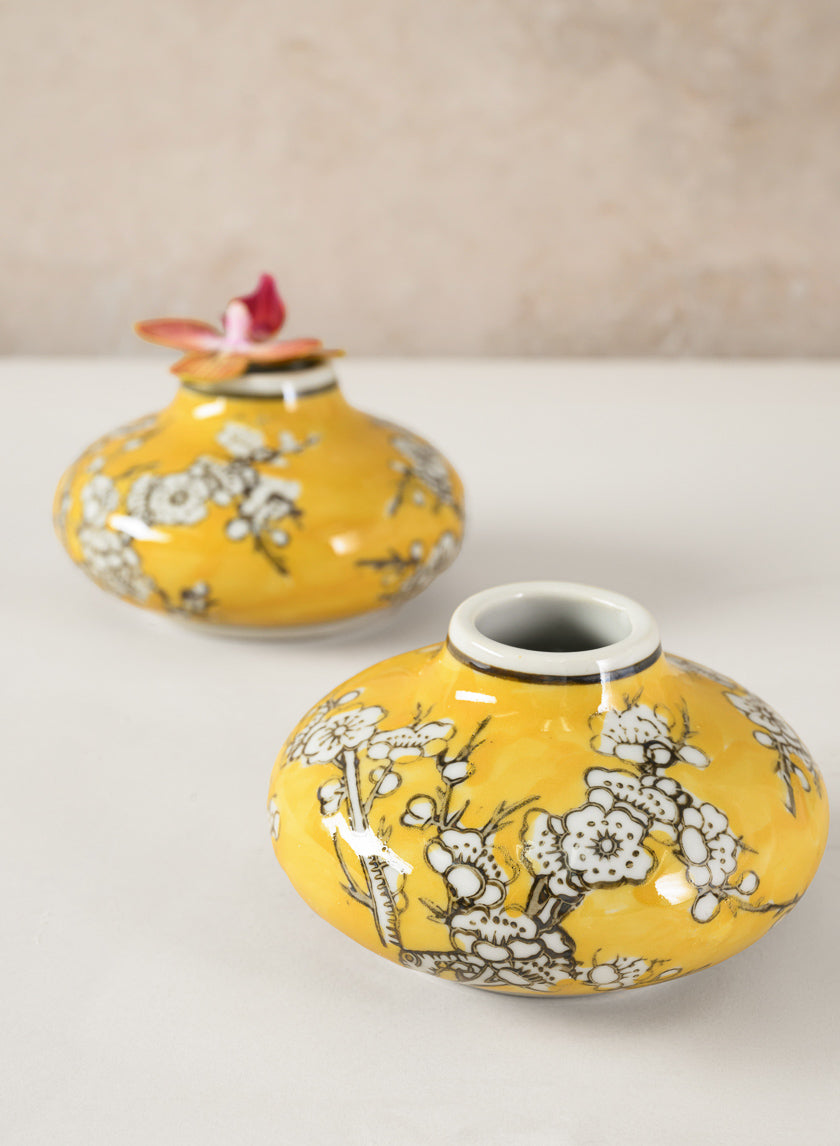 4in Wide Ming Safron Bud Ceramic Vase, Set of 2 Decor Jamali-garden
